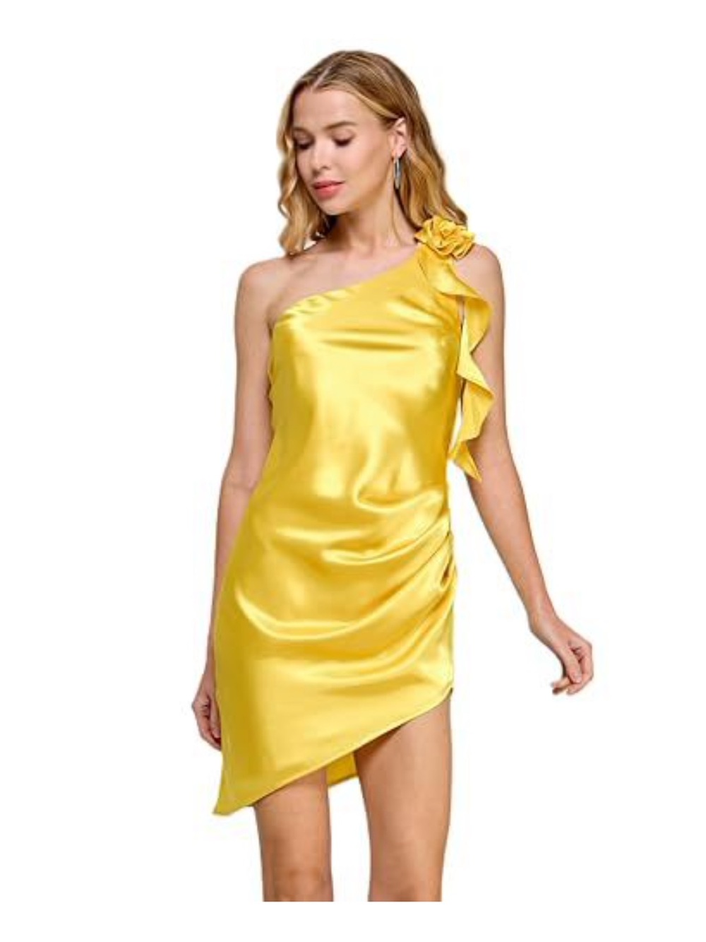 Morgan‎ & Co Skylar Satin Mini Dress- Yellow- Medium- NWT